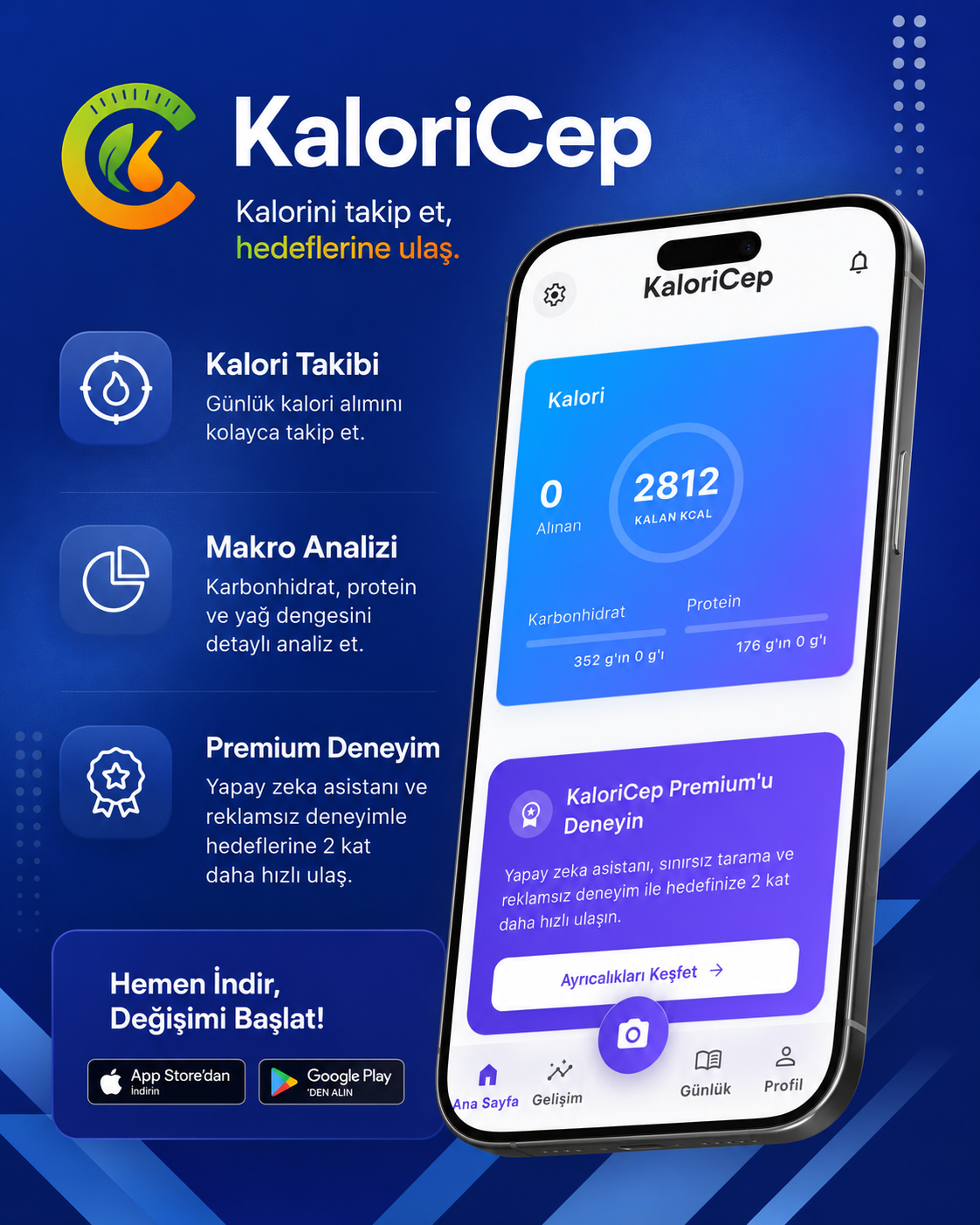 KaloriCep - Gemini AI Destekli Kalori Takip, Diyet ve Yapay Zeka Beslenme Asistanı - Ekran Görüntüsü 1